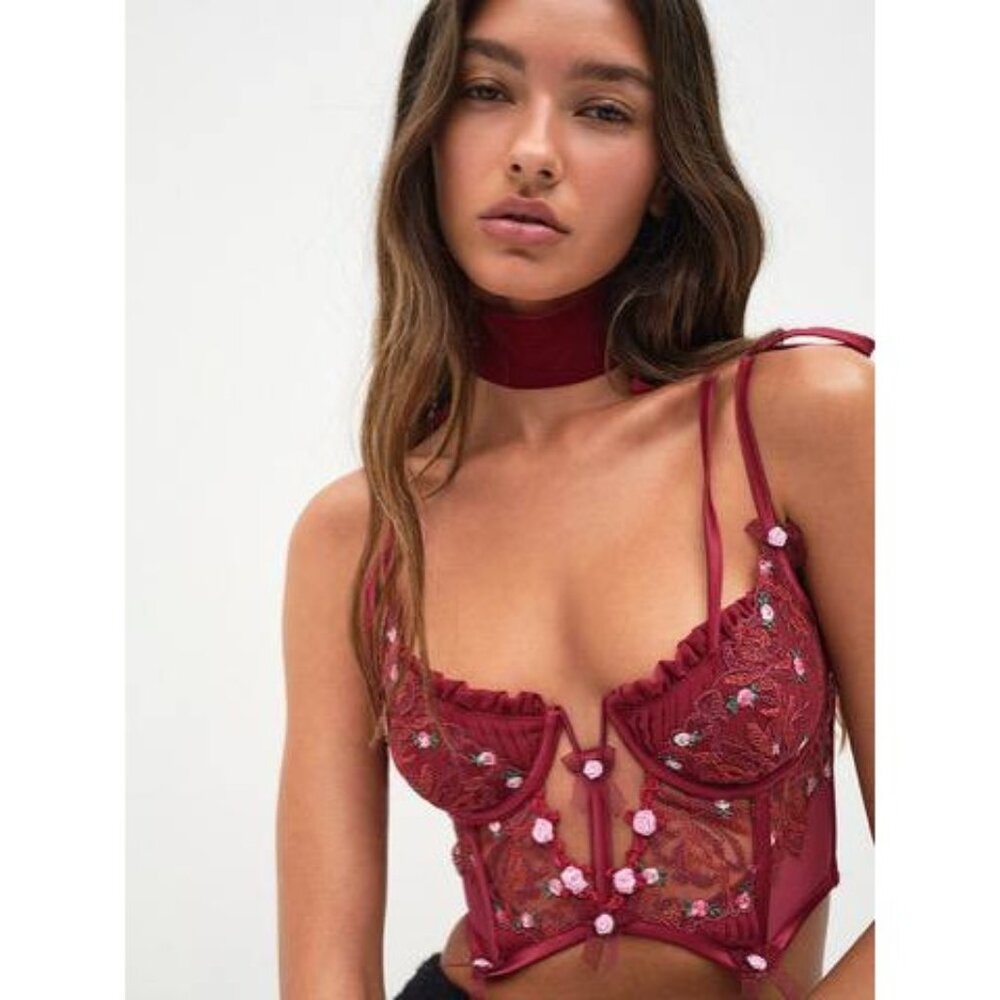 NWT For Love And Lemons Colette Bustier Burgundy size M